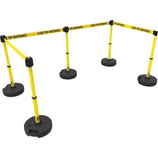 Banner Stakes PLUS Barrier Post Set X5, Plastic, 42" H, Yellow Tape, 15' Tape Length