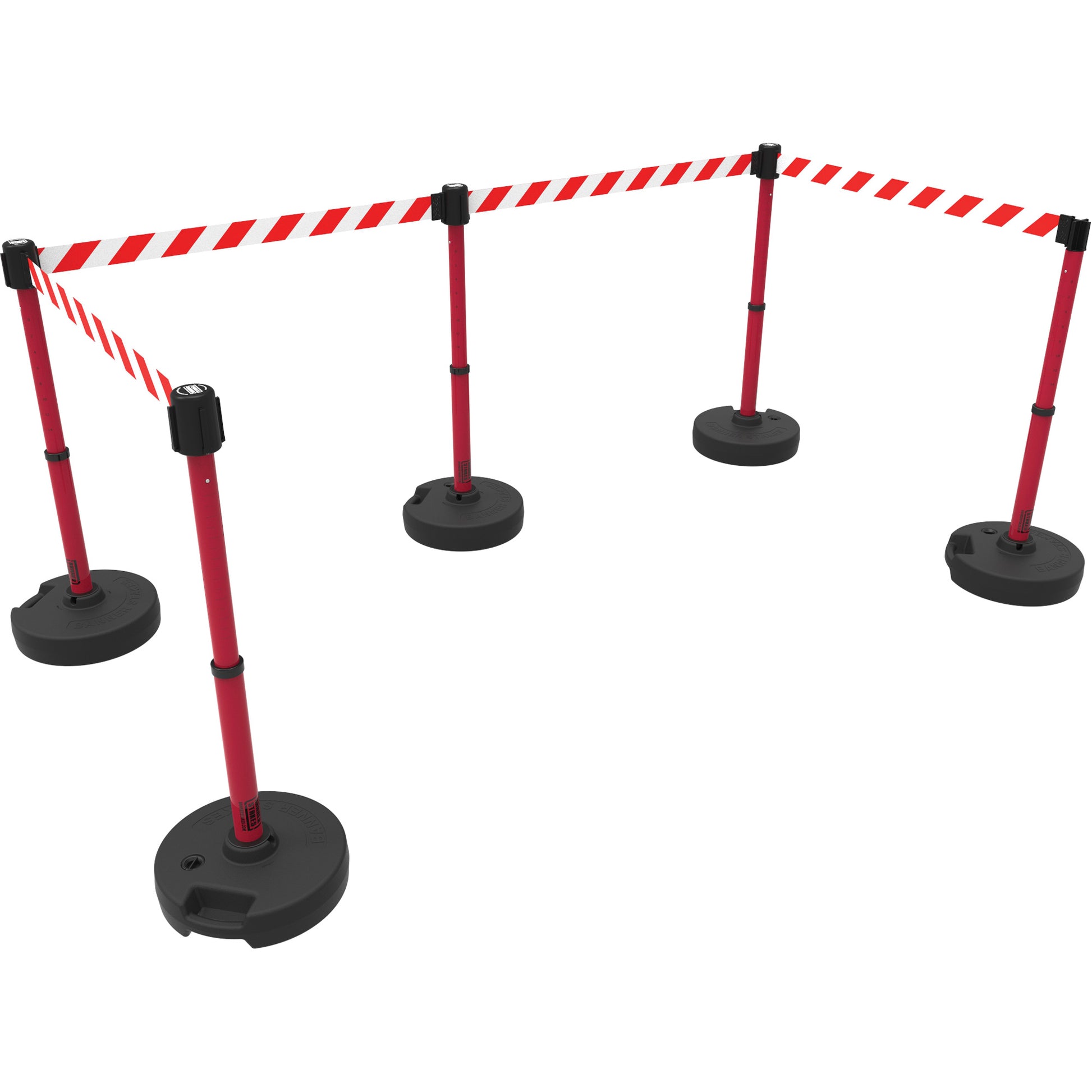 Banner Stakes PLUS Barrier Post Set X5, Plastic, 42" H, Red Tape, 15' Tape Length