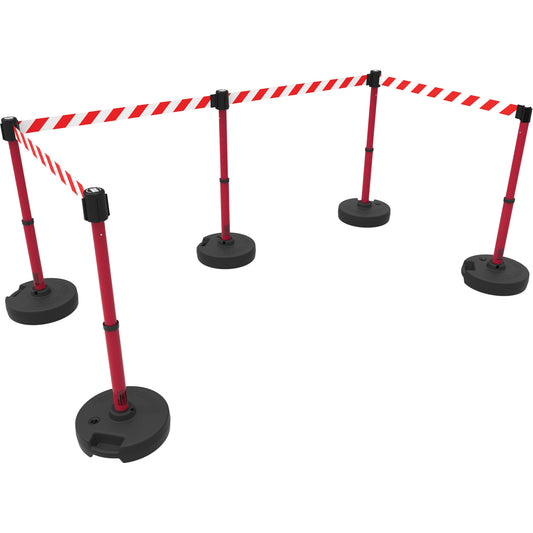 Banner Stakes PLUS Barrier Post Set X5, Plastic, 42" H, Red Tape, 15' Tape Length