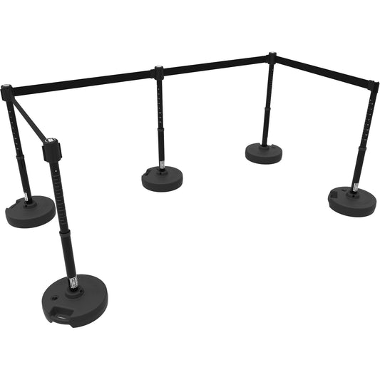 Banner Stakes PLUS Barrier Post Set X5, Plastic, 42" H, Black Tape, 15' Tape Length