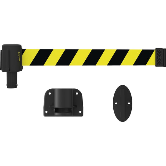 Banner Stakes PLUS Wall Mount Barrier System, Plastic, Screw Mount, 15', Black and Yellow Tape