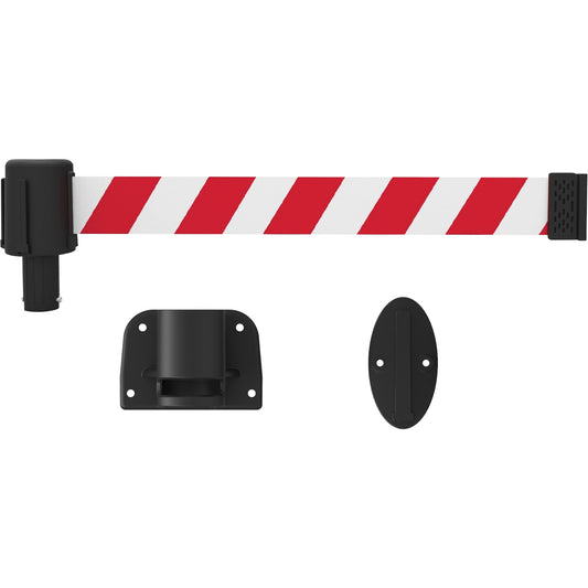 Banner Stakes PLUS Wall Mount Barrier System, Plastic, Screw Mount, 15', Red and White Tape