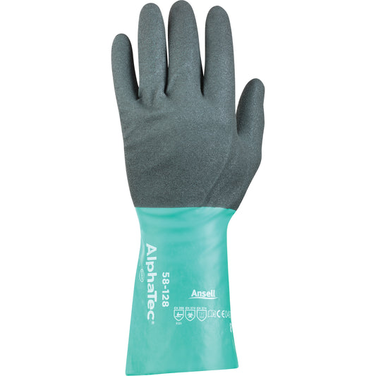 Ansell AlphaTec® 58-128 Chemical-Resistant Gloves, Size 10, 13" L, Nitrile, Nylon Inner Lining, 7-mil