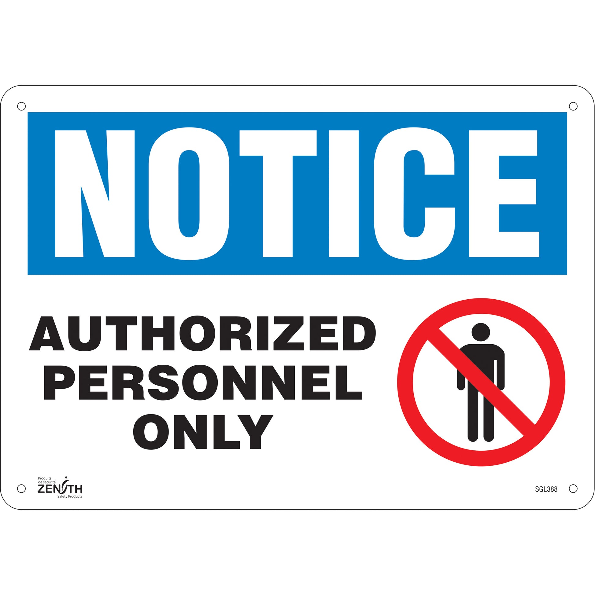 Zenith Safety Products "Authorized Personnel Only" Sign, 10" x 14", Aluminum, English with Pictogram