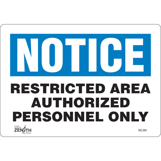 Zenith Safety Products "Authorized Personnel Only" Sign, 7" x 10", Vinyl, English