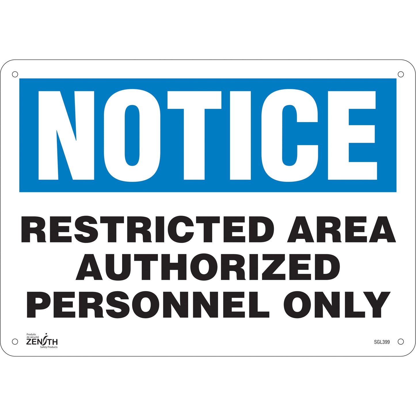 Zenith Safety Products "Authorized Personnel Only" Sign, 10" x 14", Plastic, English