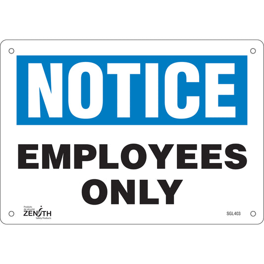 Zenith Safety Products "Employees Only" Sign, 7" x 10", Aluminum, English