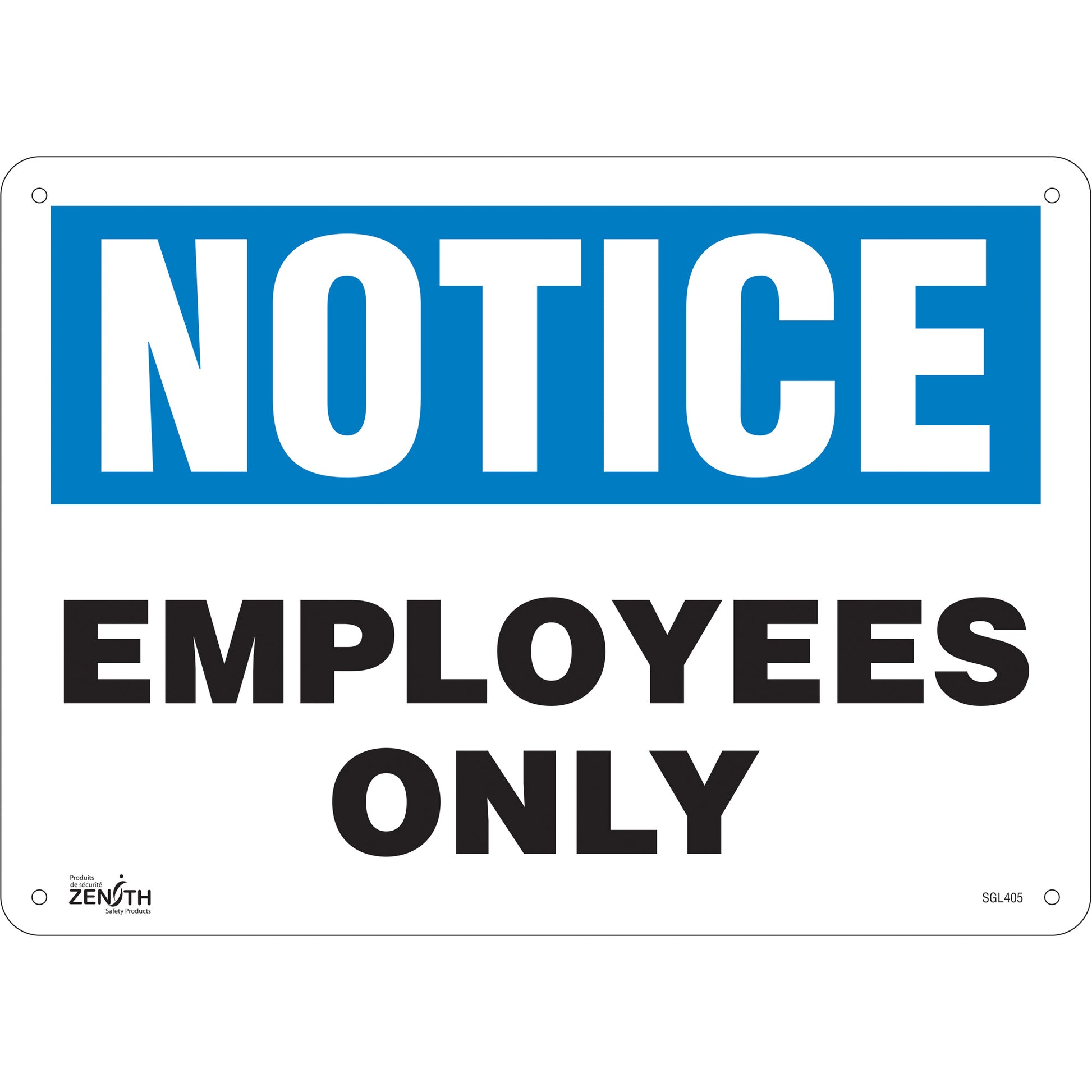 Zenith Safety Products "Employees Only" Sign, 10" x 14", Plastic, English
