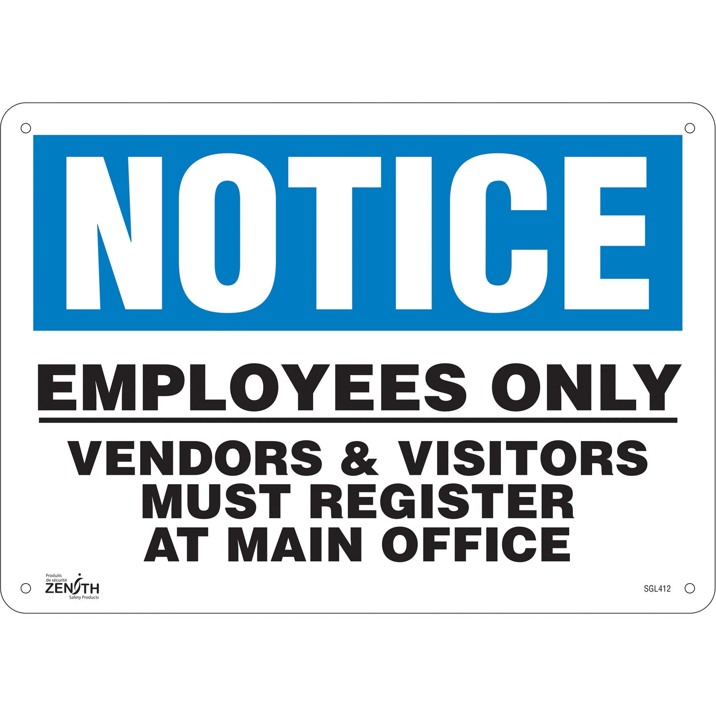 Zenith Safety Products "Employees Only" Sign, 10" x 14", Aluminum, English