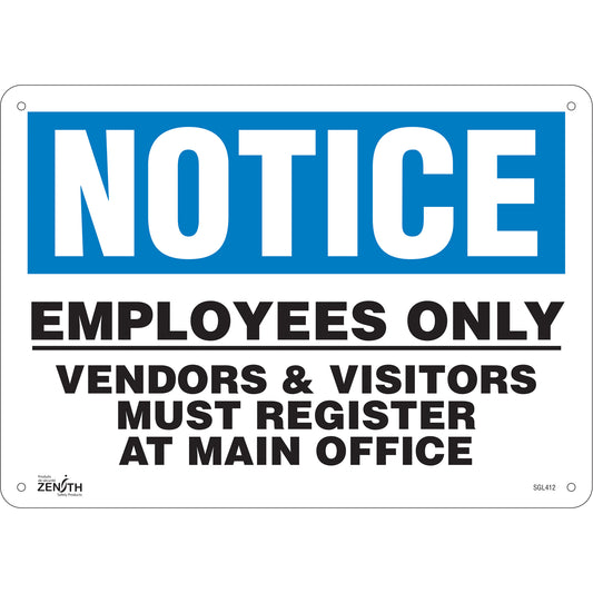 Zenith Safety Products "Employees Only" Sign, 10" x 14", Aluminum, English