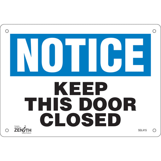 Zenith Safety Products "Keep This Door Closed" Sign, 7" x 10", Aluminum, English
