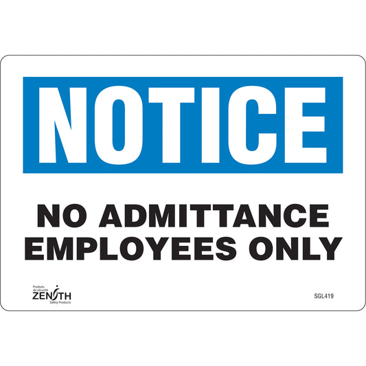 Zenith Safety Products "Employees Only" Sign, 7" x 10", Vinyl, English