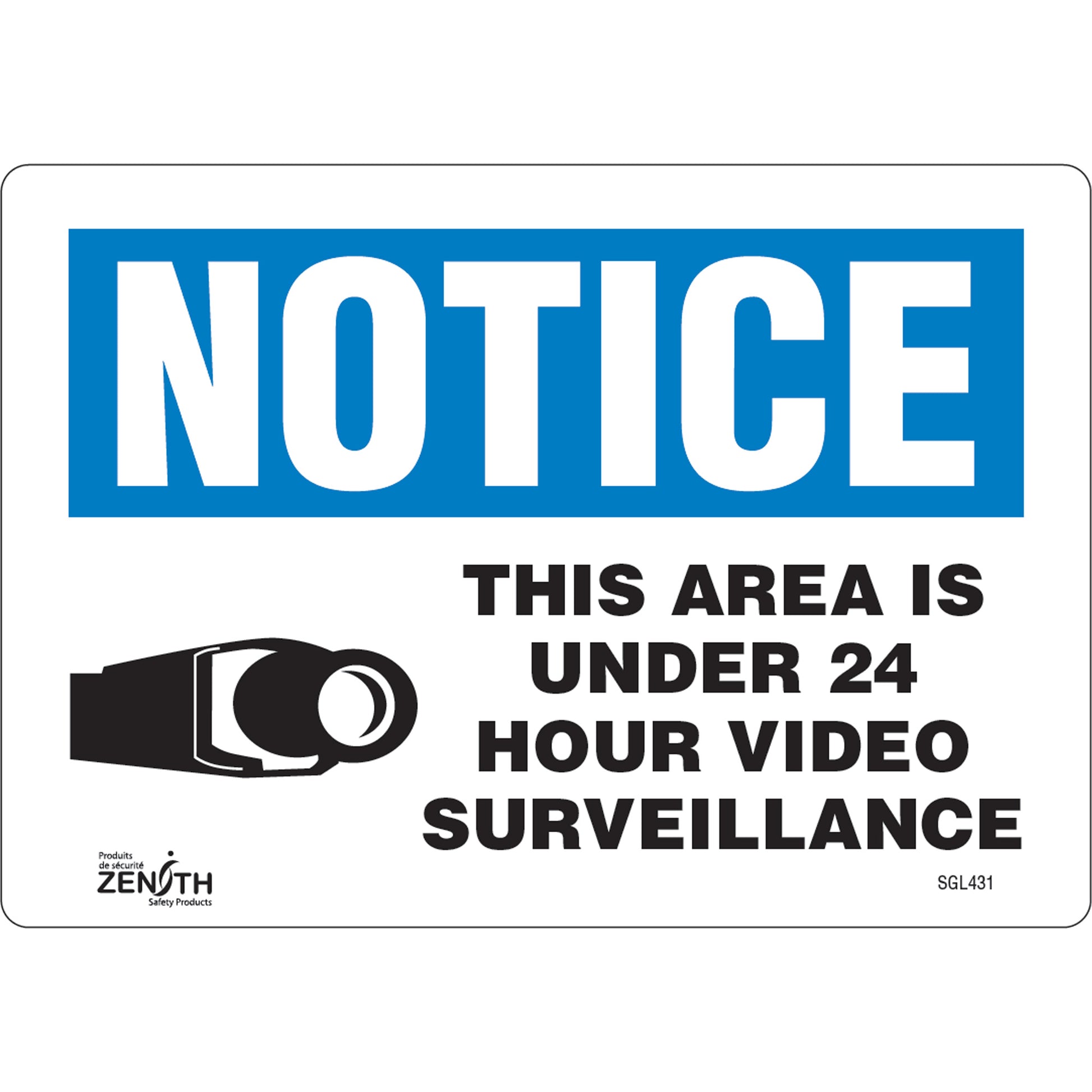 Zenith Safety Products "24 Hour Surveillance" Sign, 7" x 10", Vinyl, English with Pictogram