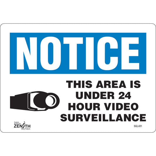 Zenith Safety Products "24 Hour Surveillance" Sign, 7" x 10", Vinyl, English with Pictogram