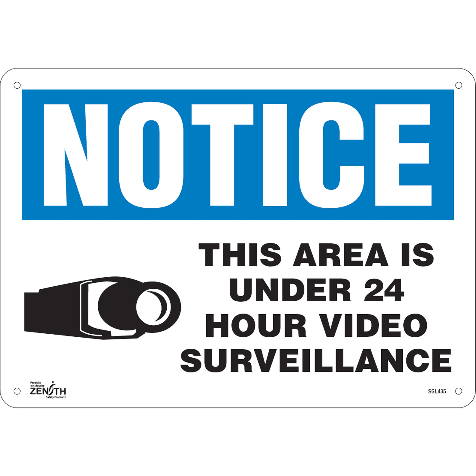 Zenith Safety Products "24 Hour Surveillance" Sign, 10" x 14", Plastic, English with Pictogram