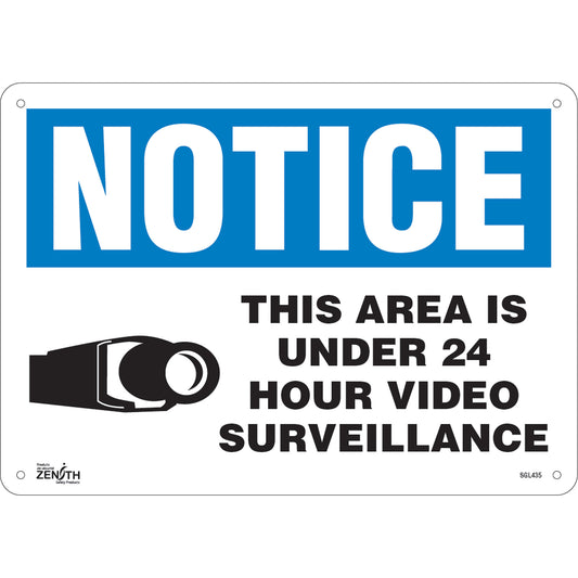 Zenith Safety Products "24 Hour Surveillance" Sign, 10" x 14", Plastic, English with Pictogram