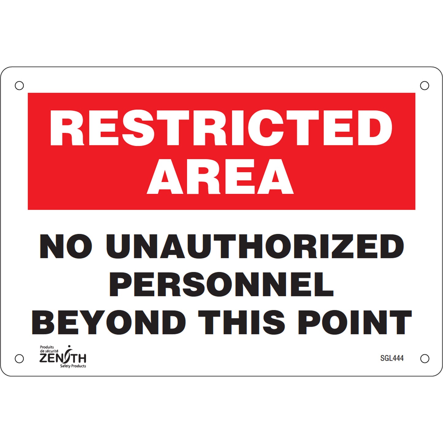 Zenith Safety Products "No Unauthorized Personnel" Sign, 7" x 10", Plastic, English