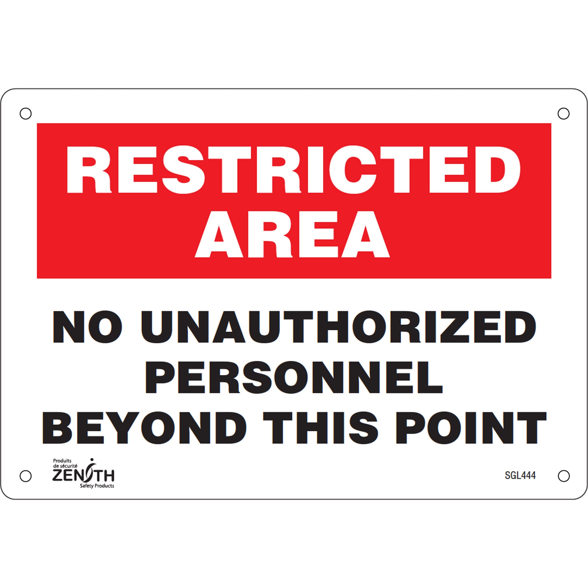 Zenith Safety Products "No Unauthorized Personnel" Sign, 7" x 10", Plastic, English