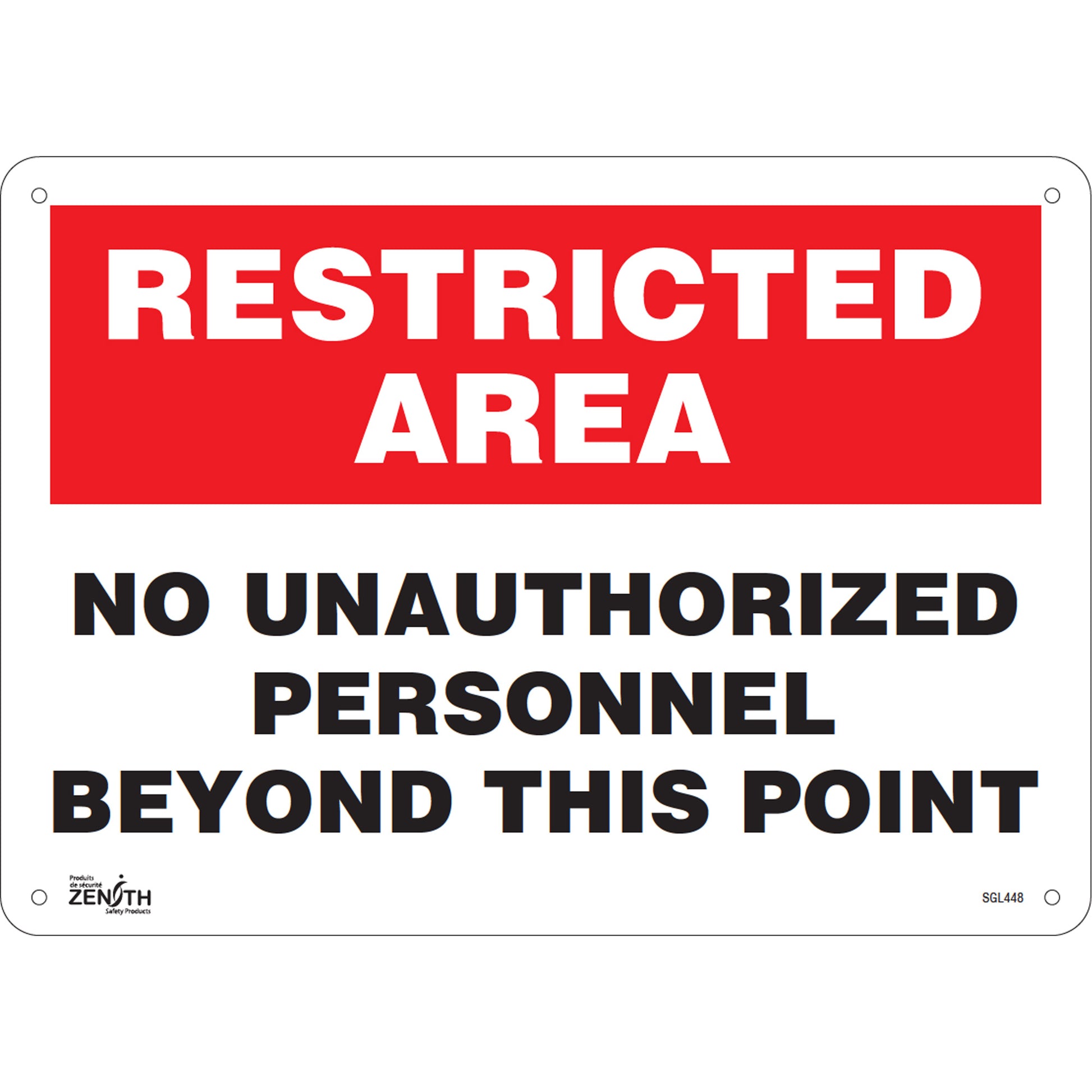 Zenith Safety Products "No Unauthorized Personnel" Sign, 10" x 14", Aluminum, English
