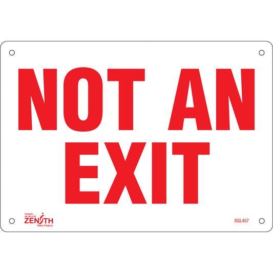 Zenith Safety Products "Not An Exit" Sign, 7" x 10", Aluminum, English