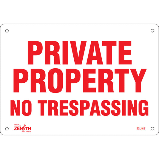 Zenith Safety Products "Private Property" Sign, 7" x 10", Plastic, English