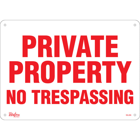Zenith Safety Products "Private Property" Sign, 10" x 14", Aluminum, English