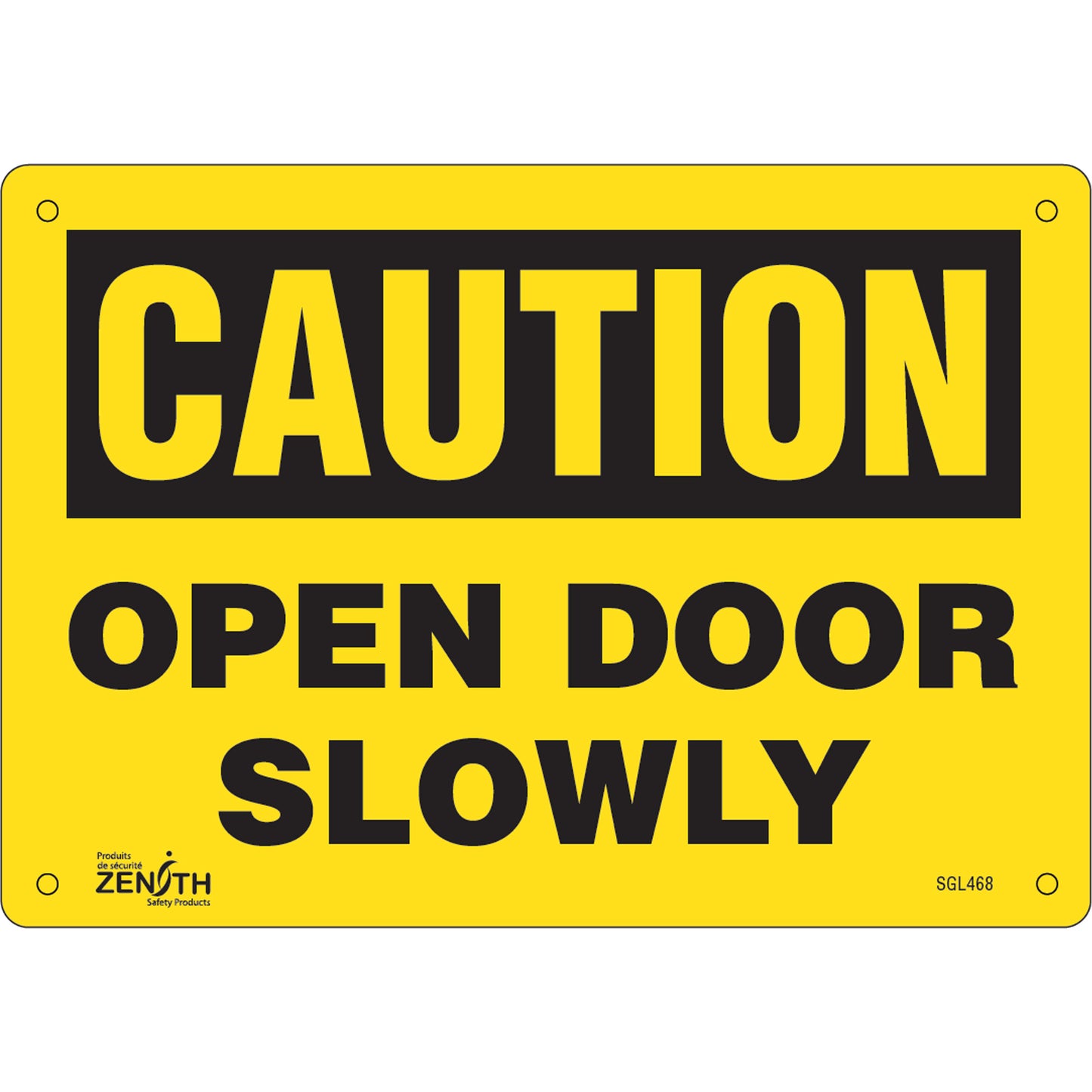 Zenith Safety Products "Open Door Slowly" Sign, 7" x 10", Plastic, English