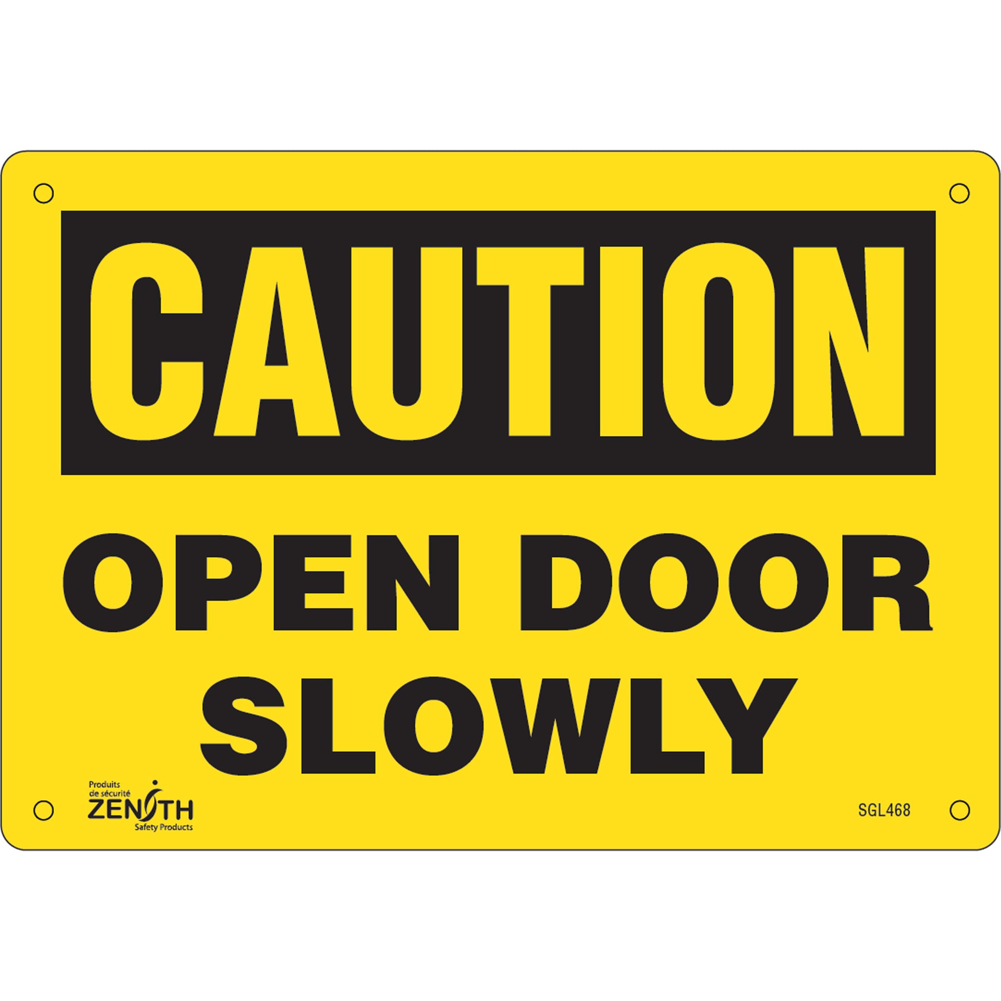 Zenith Safety Products "Open Door Slowly" Sign, 7" x 10", Plastic, English