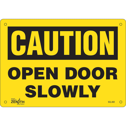 Zenith Safety Products "Open Door Slowly" Sign, 7" x 10", Plastic, English