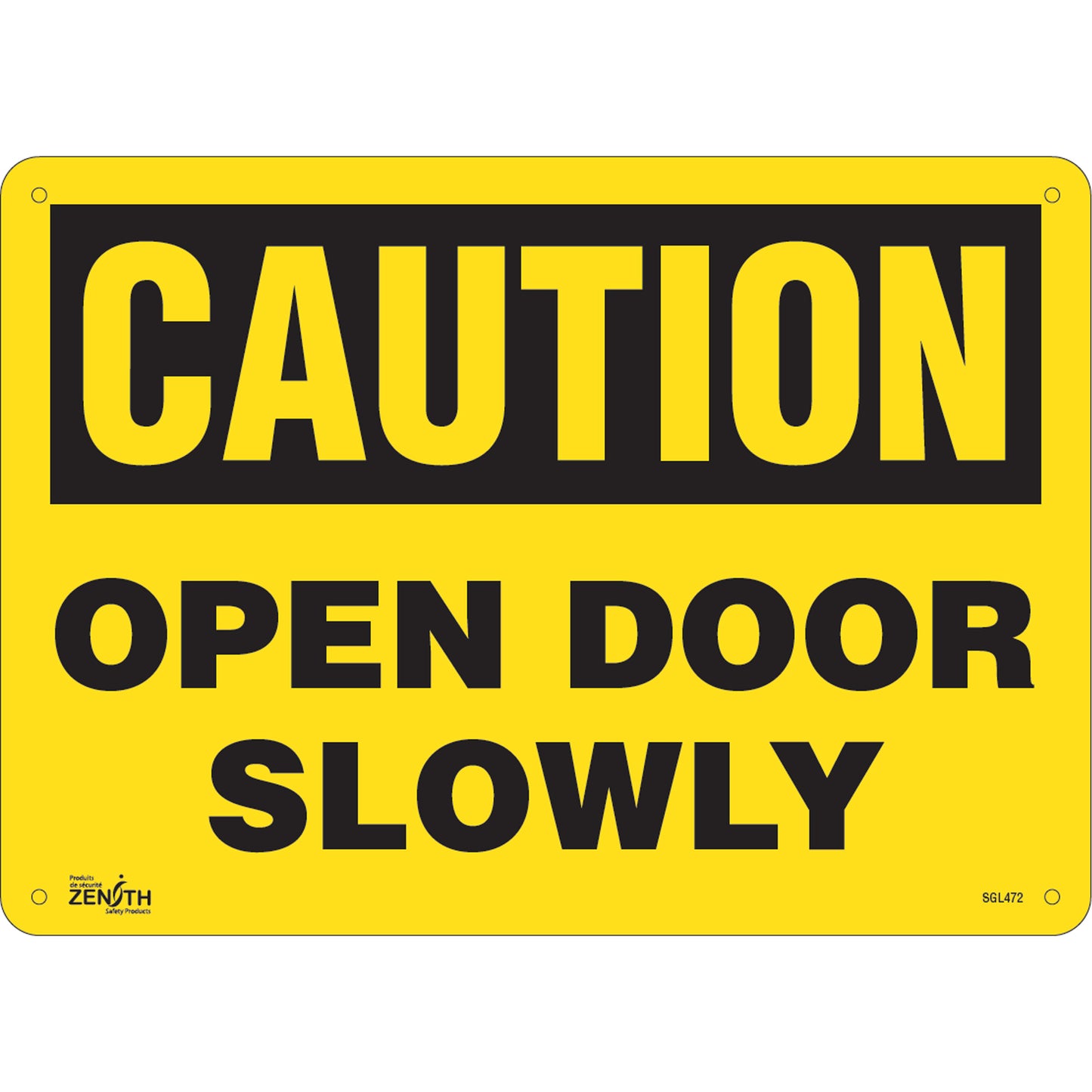 Zenith Safety Products "Open Door Slowly" Sign, 10" x 14", Aluminum, English
