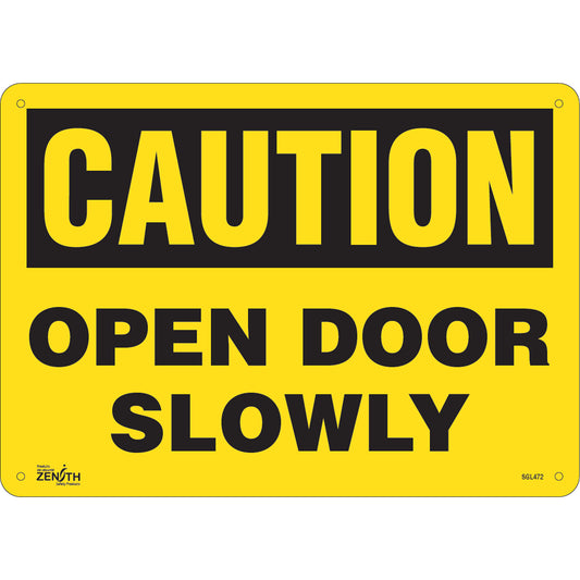Zenith Safety Products "Open Door Slowly" Sign, 10" x 14", Aluminum, English