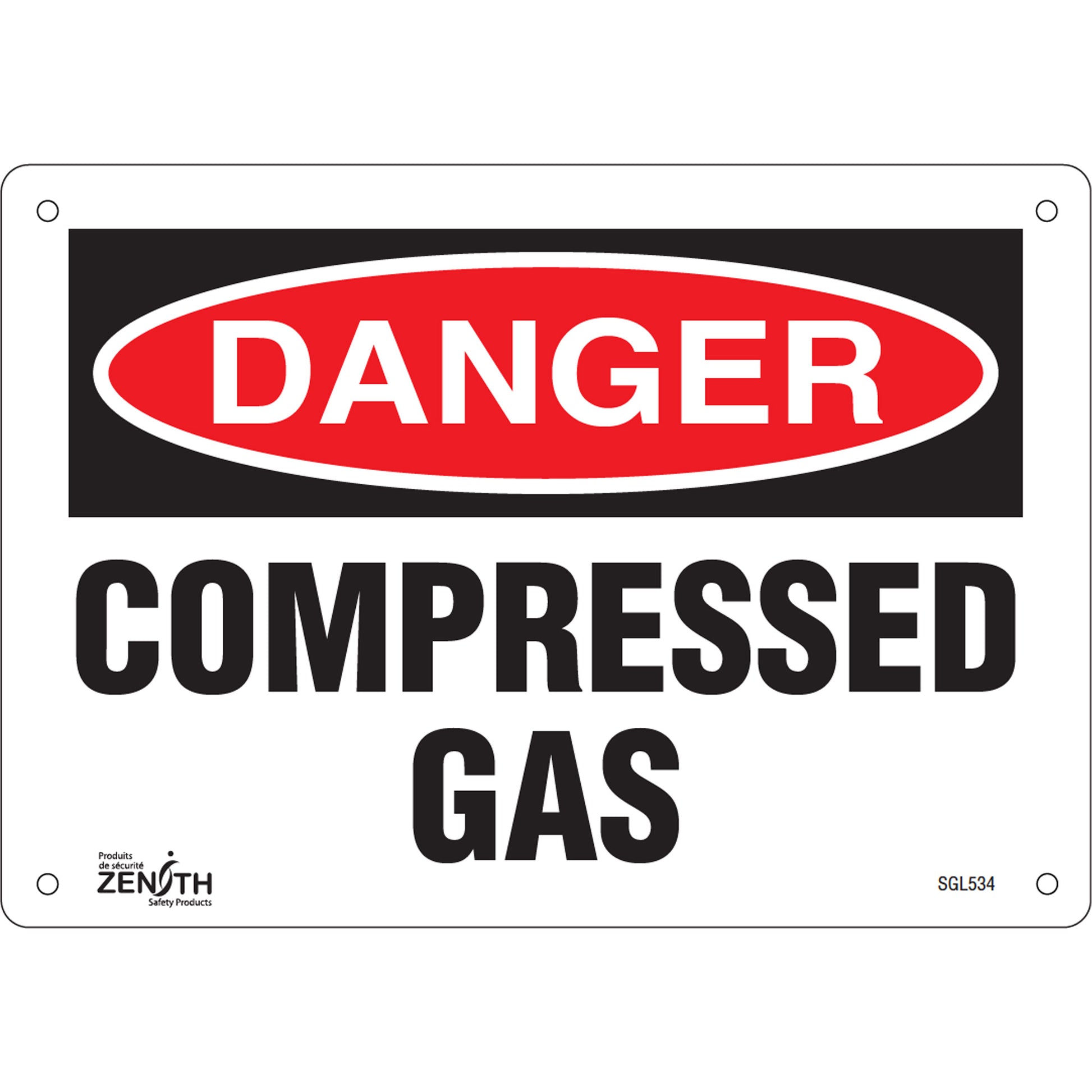 Zenith Safety Products "Compressed Gas" Sign, 7" x 10", Plastic, English