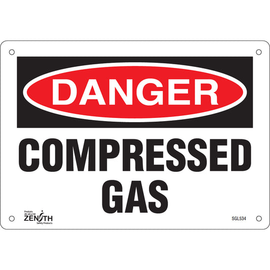 Zenith Safety Products "Compressed Gas" Sign, 7" x 10", Plastic, English