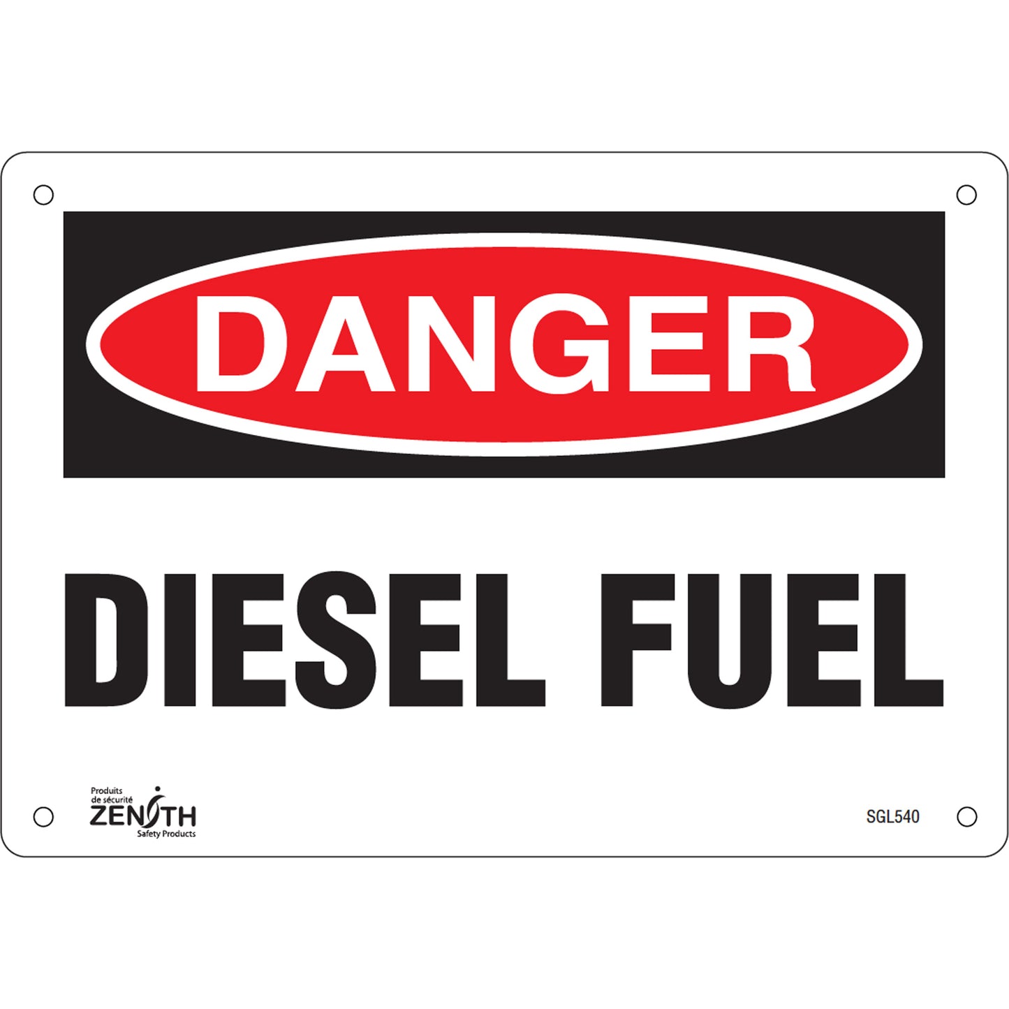 Zenith Safety Products "Diesel Fuel" Sign, 7" x 10", Plastic, English