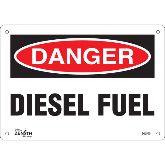 Zenith Safety Products "Diesel Fuel" Sign, 7" x 10", Plastic, English