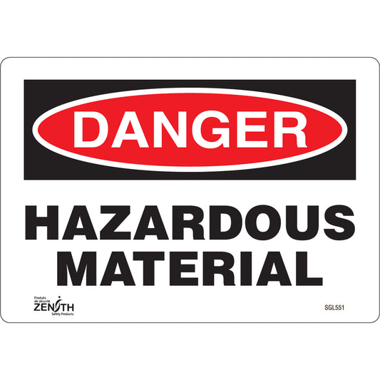 Zenith Safety Products "Hazardous Material" Sign, 7" x 10", Vinyl, English