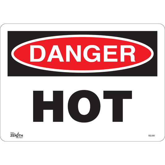 Zenith Safety Products "Danger Hot" Sign, 10" x 14", Vinyl, English