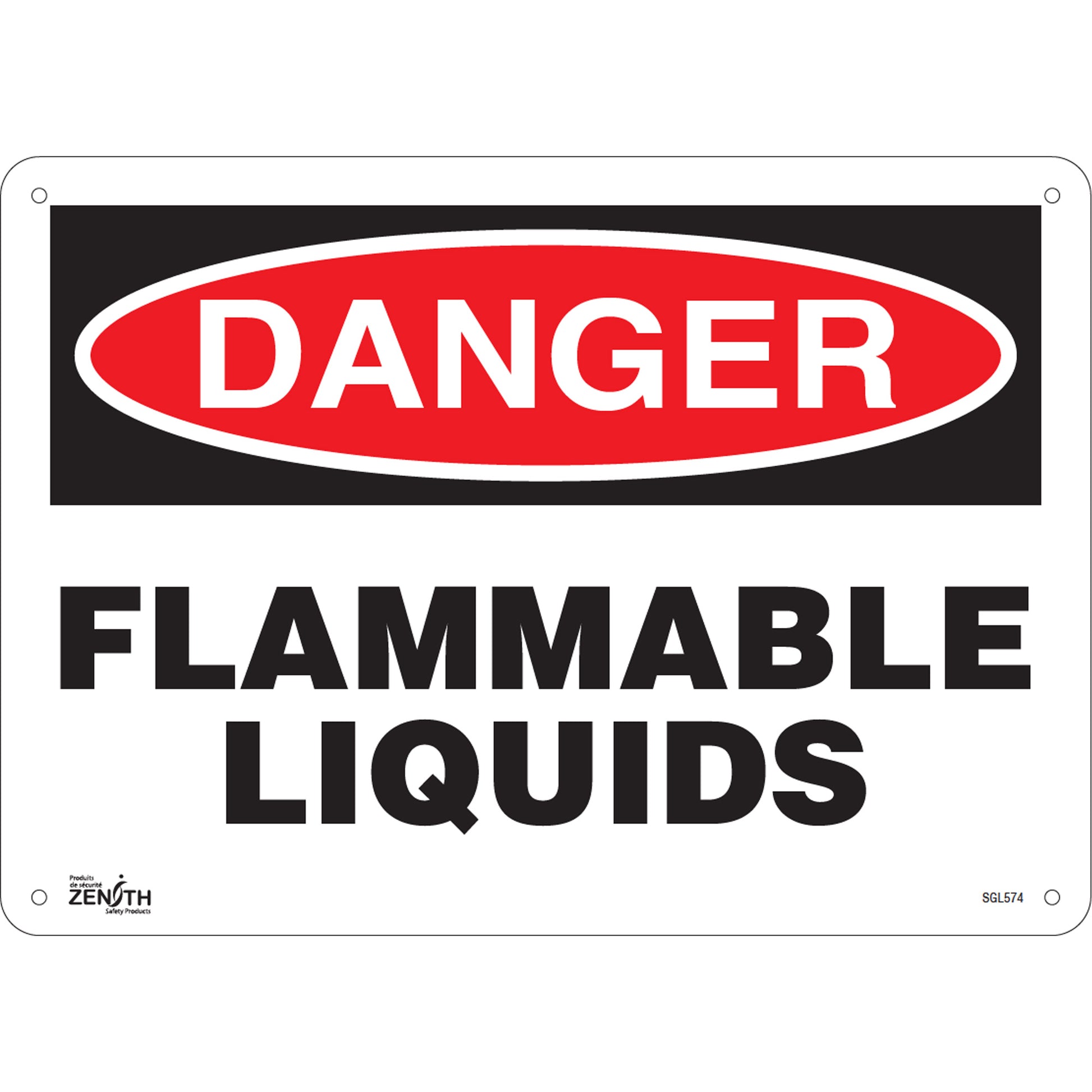 Zenith Safety Products "Flammable Liquids" Sign, 10" x 14", Aluminum, English