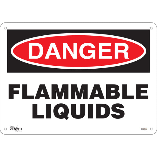 Zenith Safety Products "Flammable Liquids" Sign, 10" x 14", Aluminum, English