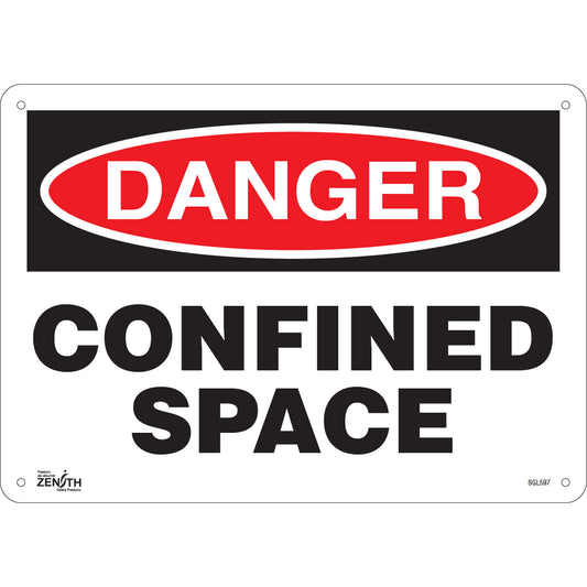 Zenith Safety Products "Confined Space" Sign, 10" x 14", Plastic, English