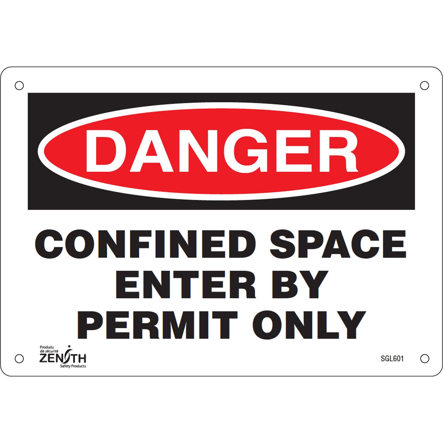 Zenith Safety Products "Confined Space Enter By Permit Only" Sign, 7" x 10", Aluminum, English