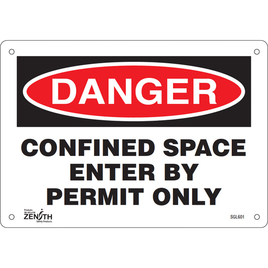 Zenith Safety Products "Confined Space Enter By Permit Only" Sign, 7" x 10", Aluminum, English