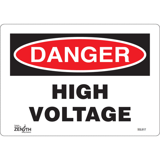 Zenith Safety Products "High Voltage" Sign, 7" x 10", Vinyl, English