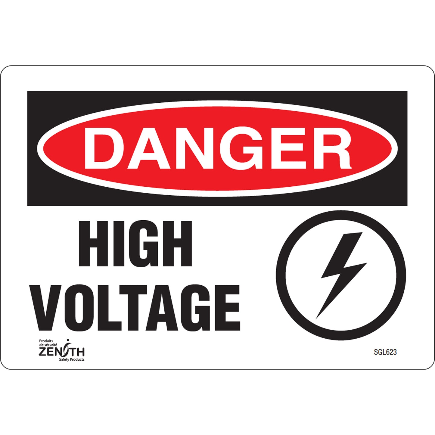 Zenith Safety Products "High Voltage" Sign, 7" x 10", Vinyl, English with Pictogram
