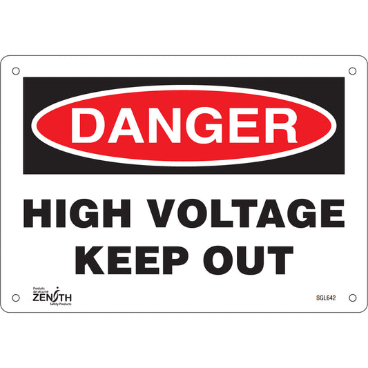 Zenith Safety Products "High Voltage Keep Out" Sign, 7" x 10", Plastic, English