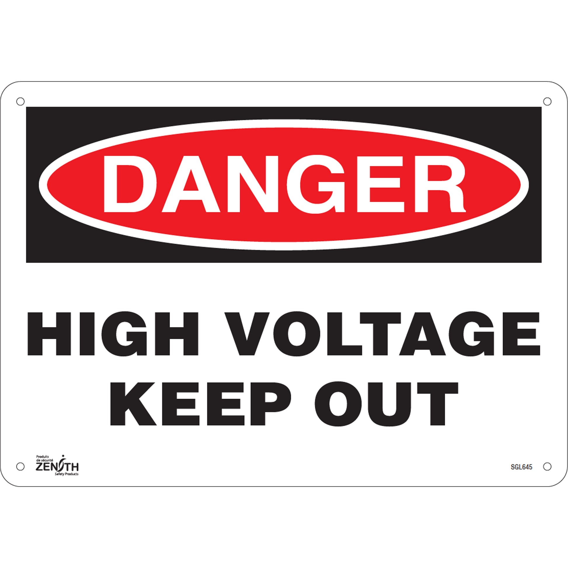 Zenith Safety Products "High Voltage Keep Out" Sign, 10" x 14", Plastic, English