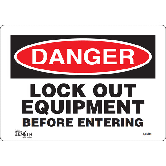 Zenith Safety Products "Lock Out Equipment Before Entering" Sign, 7" x 10", Vinyl, English