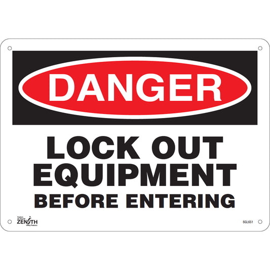 Zenith Safety Products "Lock Out Equipment Before Entering" Sign, 10" x 14", Plastic, English