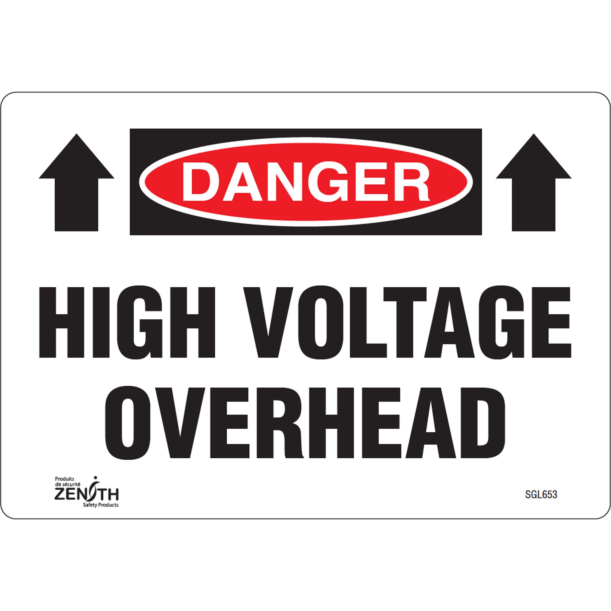 Zenith Safety Products "High Voltage Overhead" Sign, 7" x 10", Vinyl, English with Pictogram