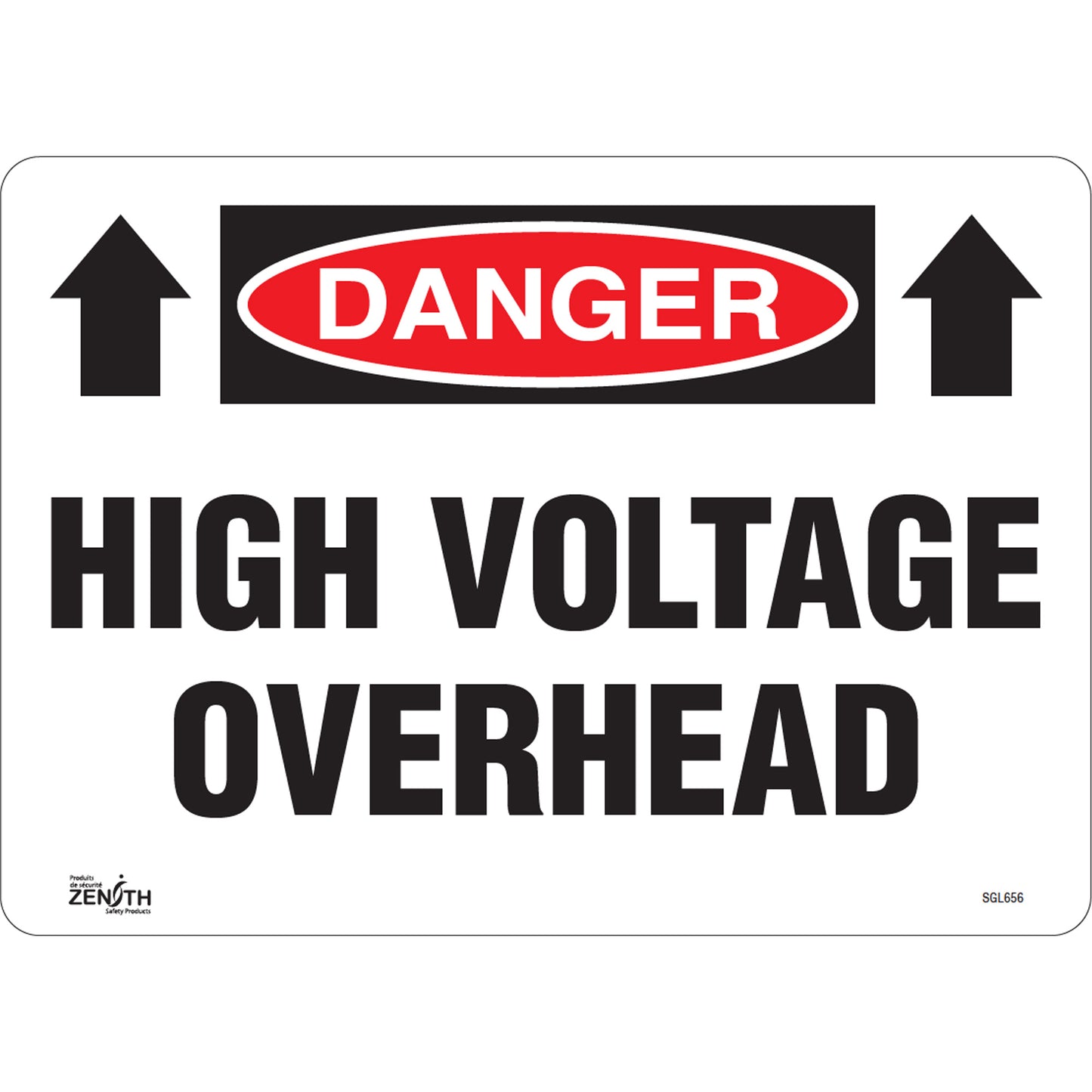Zenith Safety Products "High Voltage Overhead" Sign, 10" x 14", Vinyl, English with Pictogram